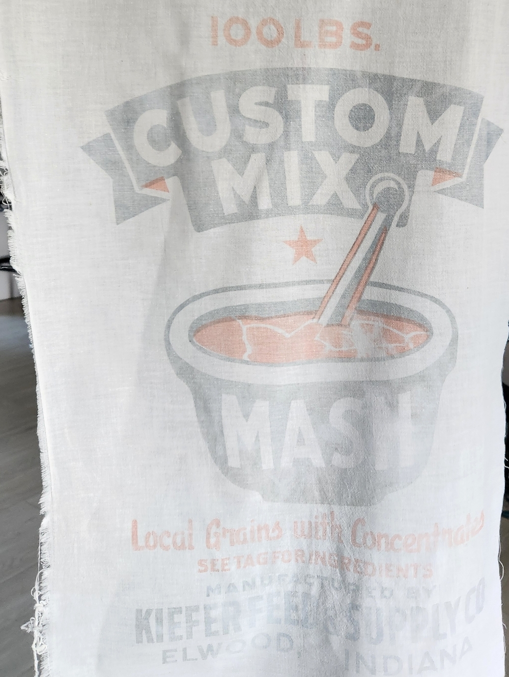 Vintage Cream, Pale Blue and Soft Orange Printed feed sac cloth